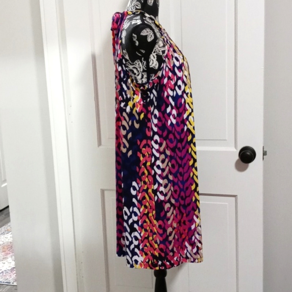 🌈Trina Turk🌈 - Juju Multicolor Geometric Print Halter Tie Knit Stretch Dress - Picture 5 of 12